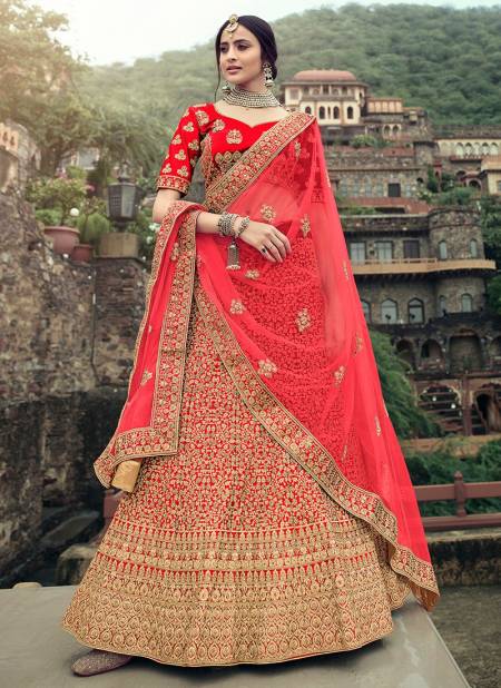 Red Colour Exclusive Bridal Wedding Wear Satin Heavy Embroidery With Stone Work Lehenga Choli Collection 4513